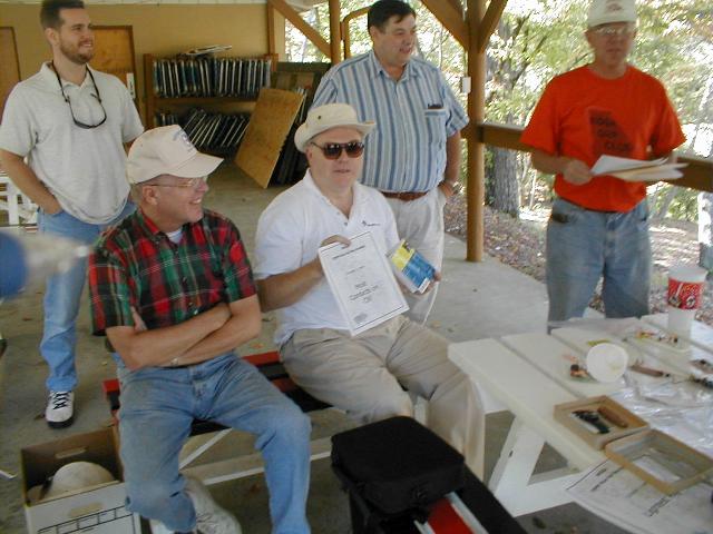 W4ED had to use his First Aid kit (as a logbook) to win "Most Contacts" (Left to Right: KF4UMT, W5CE, W4ED, N4SX, AD4S)